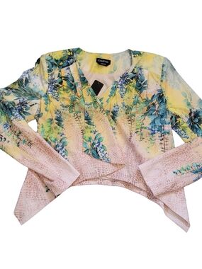 bebe Yellow Floral Draped Long-Sleeve Top Size 0